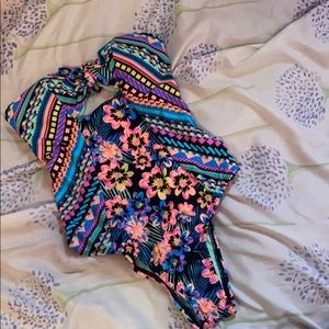 One piece bikini colorful tribal floral print